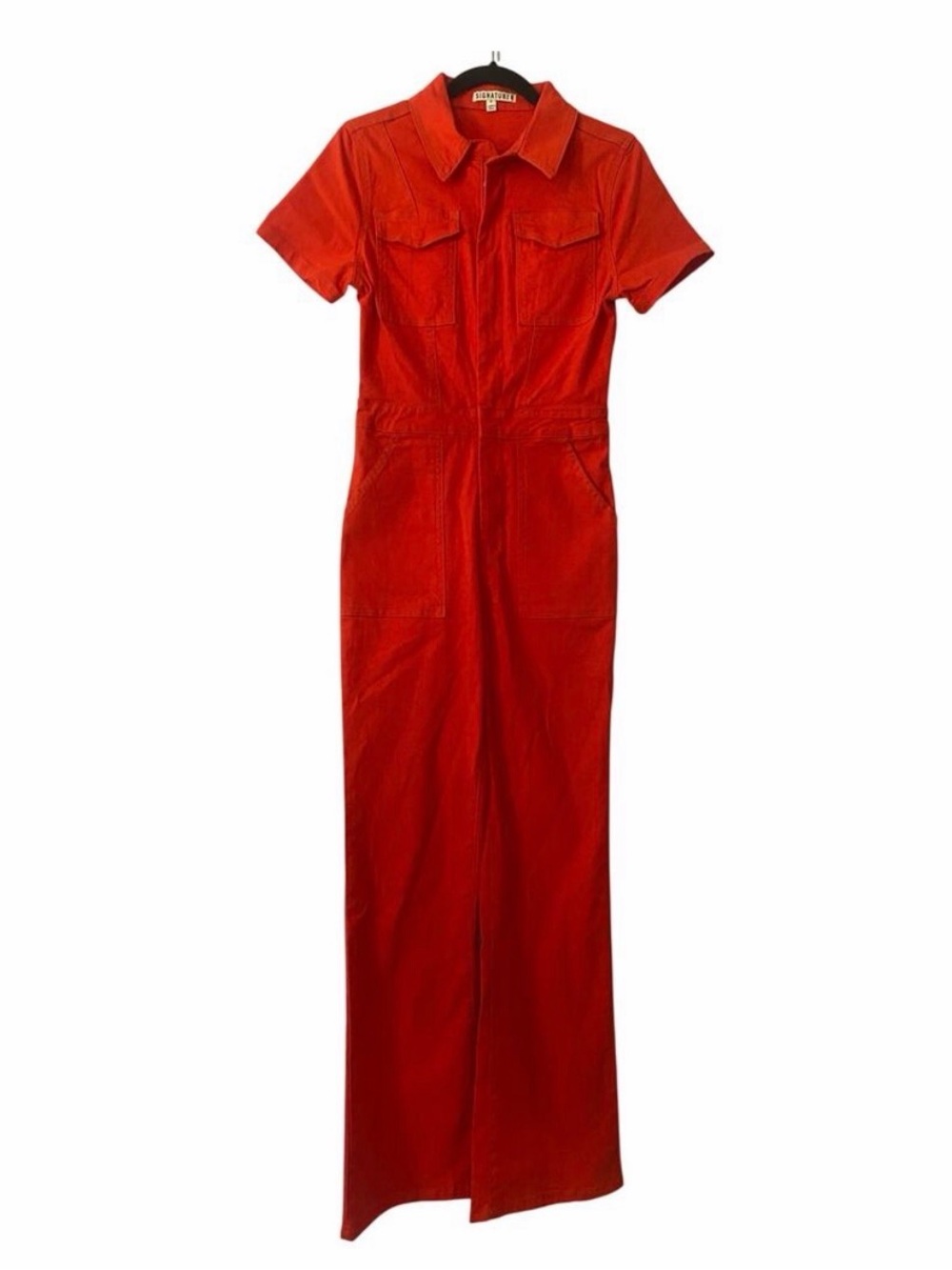 Signature8 Red/orange Short-Sleeve denim Utility Jumpsuit tall long